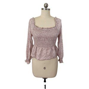Kirous Los Angeles Womens Top Small Pink Floral Ruched Long Sleeve Boho Fairy